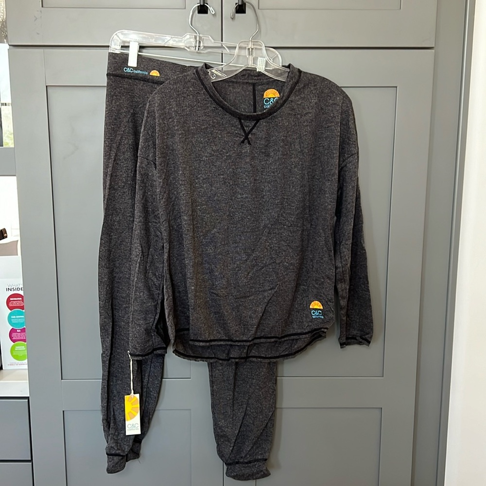 NWT{C&C California}Sz M 2 Pc Blk Heather Loungewear